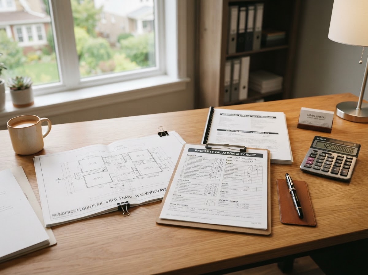 Property valuation review checklist on a desk